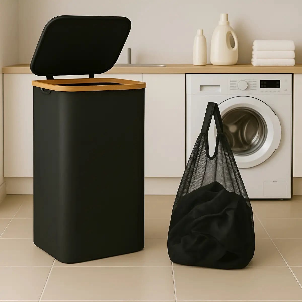 🧺 CANASTO ROPA TAPA BAMBÚ
